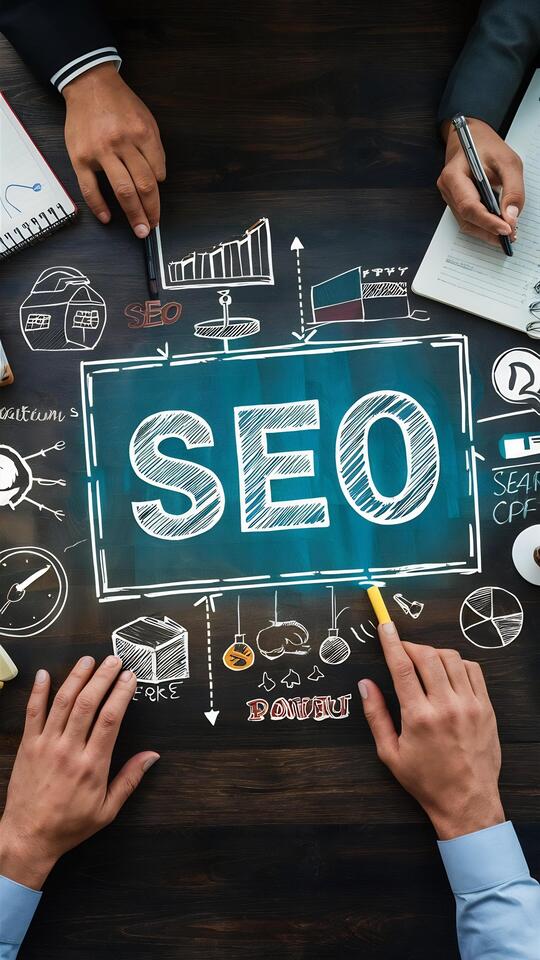 multi_exposure_seo_drawings_desk_with_open_notebook_background_concept